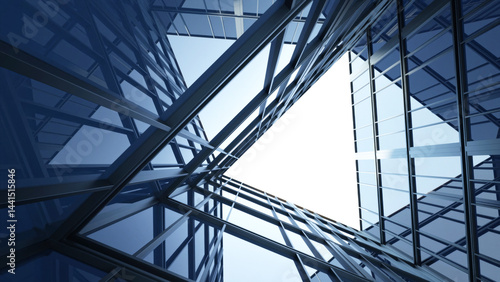 Fototapeta Naklejka Na Ścianę i Meble -  3d rendering of modern architecture, Skyscraper corporate office building with glass window