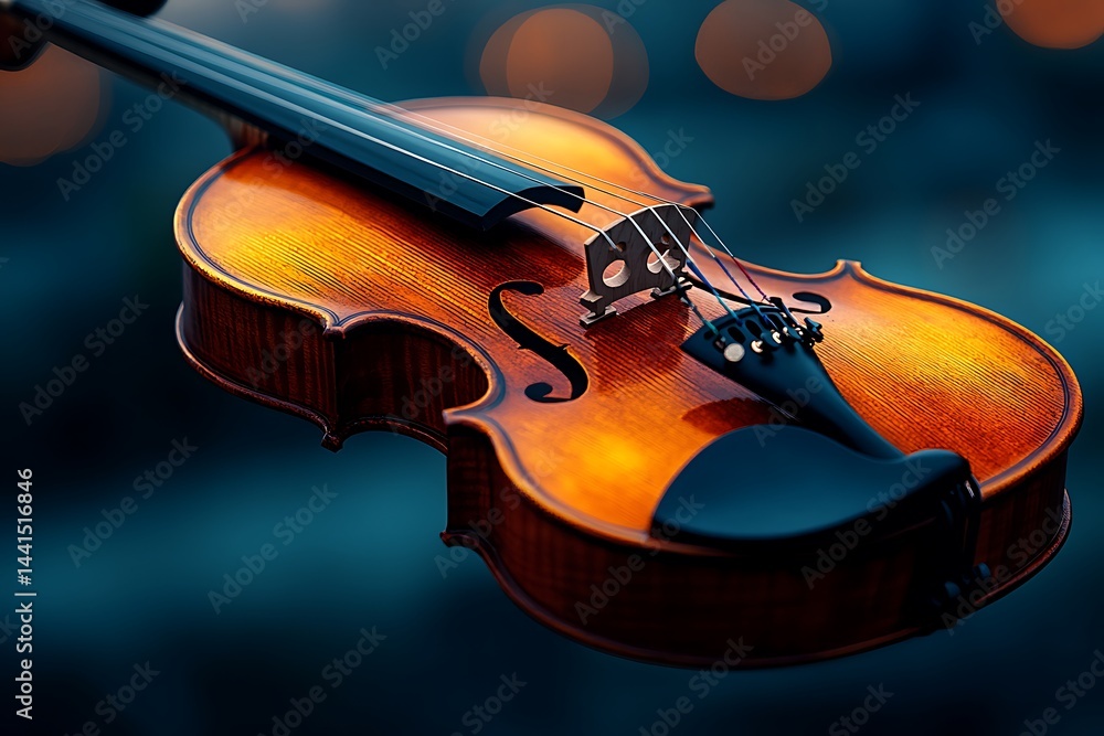 Fototapeta premium A polished violin against a blurred backdrop.
