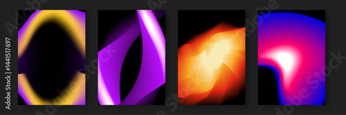 Four colorful abstract gradients ideal for backgrounds, designs, web graphics, presentations, and digital art projects needing vibrant color palettes.