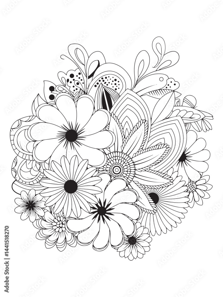 Obraz premium Vibrant Spring Flowers Coloring Pages for Adults