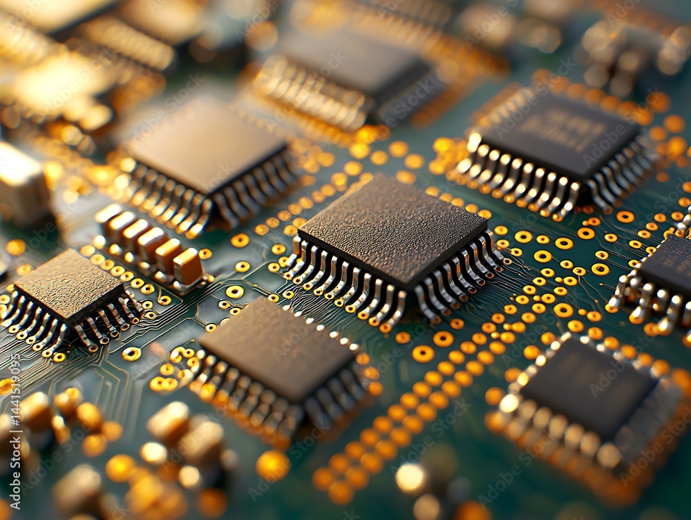 Close-up of microchips on circuit board Close-up of microchips on circuit board