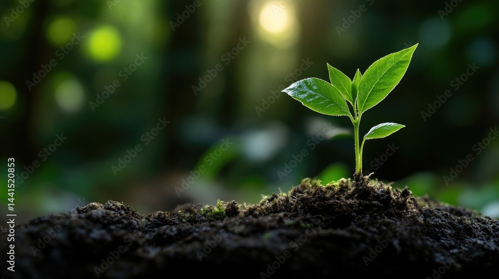 Young sprout emerging from soil, bathed in sunlight Young sprout emerging from soil, bathed in sunlight