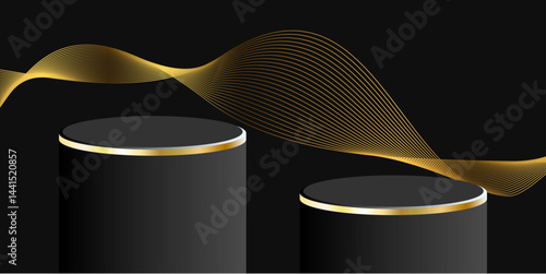Elegant 3D luxury podium vector featuring dynamic lighting and gold accents. Ideal for premium product displays, branding, and modern promotional visuals.