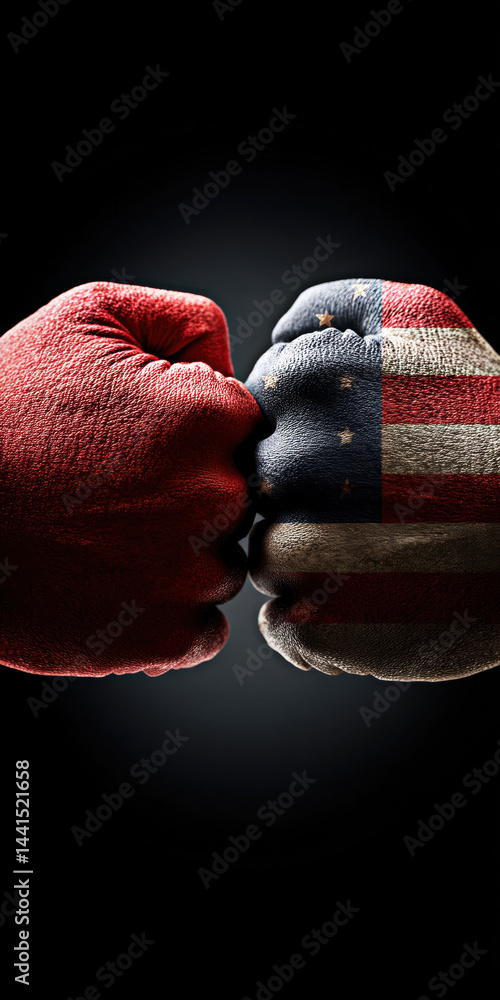 This striking image features two boxing gloves, one red and one adorned with the American flag, symbolizing a powerful confrontation of ideals and perspectives in American culture.