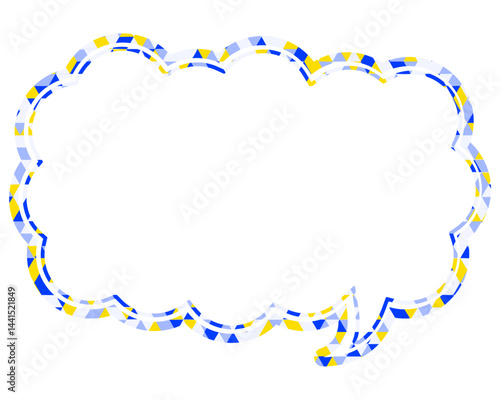 ステンドグラス風吹き出し　三角形模様　細長い雲形