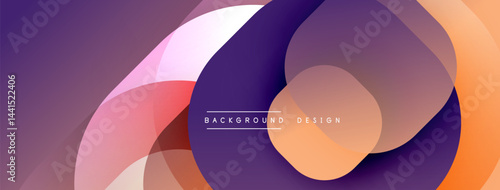 Abstract shapes overlap, creating soft gradients. Purple, orange, pink hues dominate composition. Modern design element.