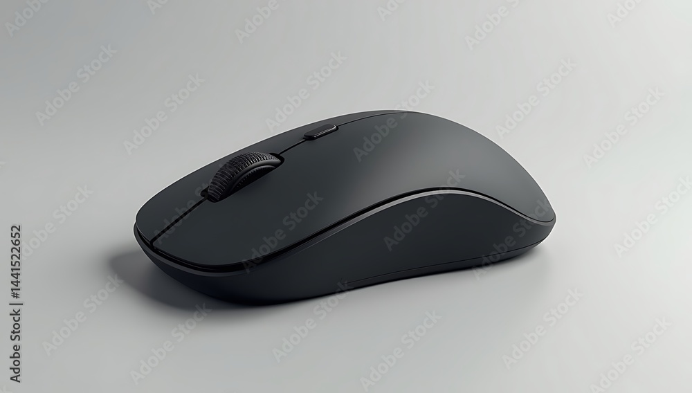 Matte Black Wireless Computer Mouse on Plain Solid Light Gray Background
Matte Black Wireless Computer Mouse on Plain Solid Light Gray Background
