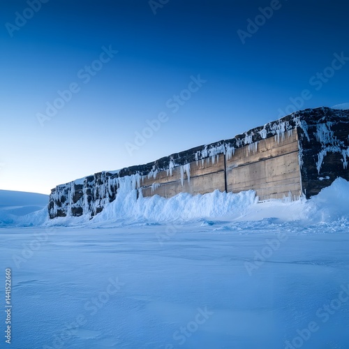 Icy Antarctic Concrete Structure Winter Landscape A Stunning View of a Frozen Concrete Wall in Antarctica