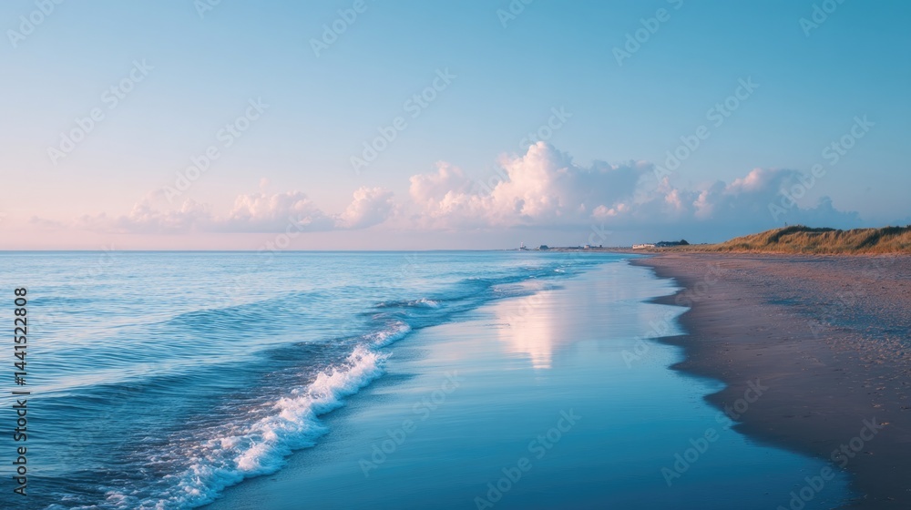 Fototapeta premium serene minimalistic beach landscape evoking solemn remembrance of d-day with ample copy space for text