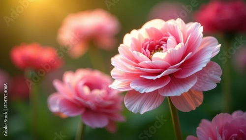 Sun-drenched pink & white ranunculus, vibrant blooms , bright, pretty