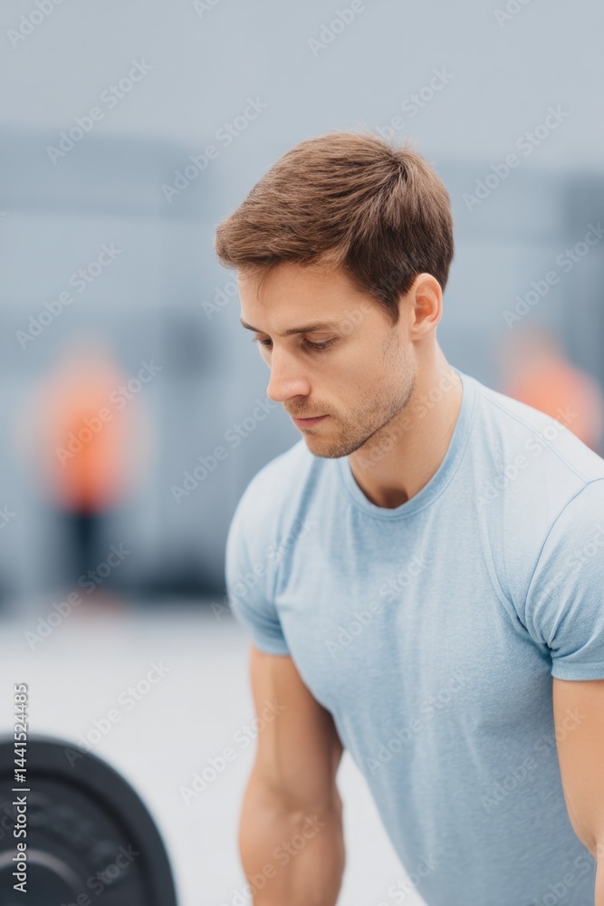 Fototapeta premium single individual executes crossfit exercise with vibrant energy against clean minimalistic gym setting