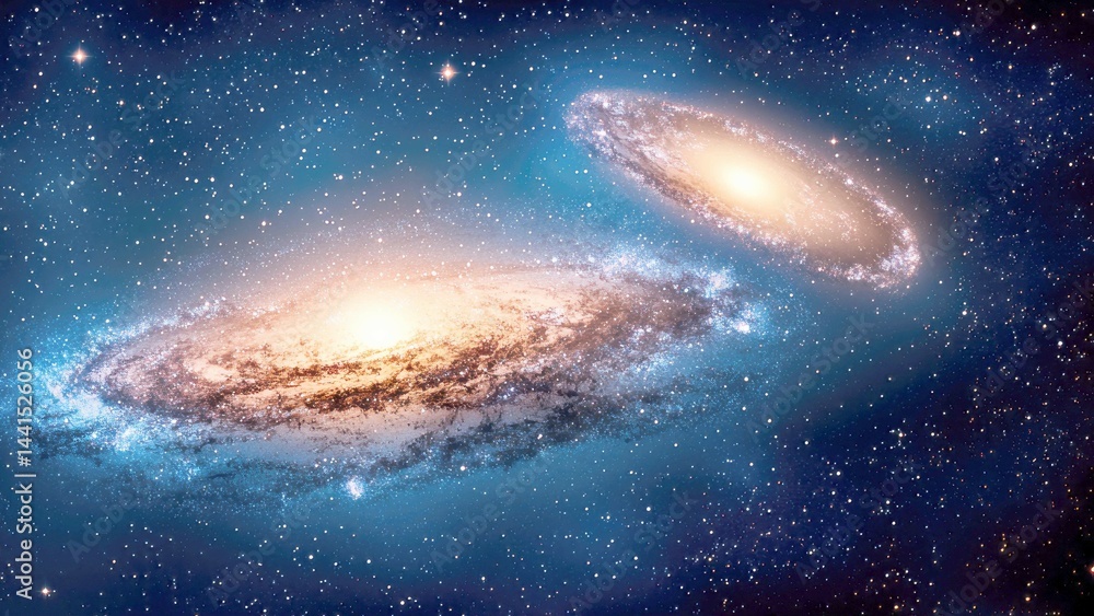 Fototapeta premium Cosmic Dance: Two Galaxies in a Celestial Ballet