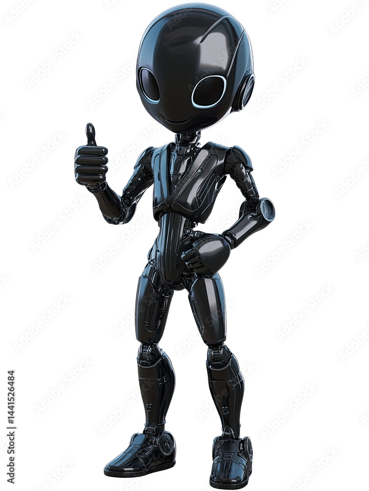 Black robotic figure giving a thumbs-up gesture, white isolated background. Black robotic figure giving a thumbs-up gesture, white isolated background.