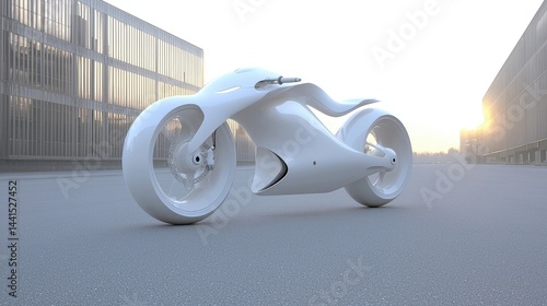 Wallpaper Mural Futuristic white motorcycle on city street Torontodigital.ca