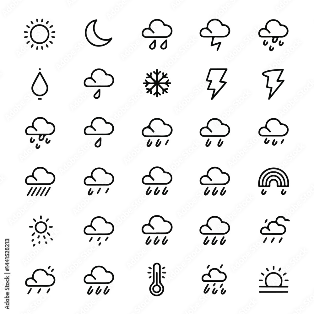 Minimal Line Weather Icon Set | 24 Clean UI-Ready Climate Symbols Minimal Line Weather Icon Set | 24 Clean UI-Ready Climate Symbols