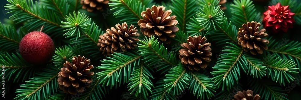 Lush, textured fir boughs interwoven with rich brown pine cones Perfect Christmas setting , texture, rustic, holiday Lush, textured fir boughs interwoven with rich brown pine cones Perfect Christmas setting , texture, rustic, holiday