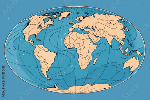 Create a vector illustration of a vintage cutaway globe, showcasing its internal structure with intricate detail, in a solid earth tone color palette.