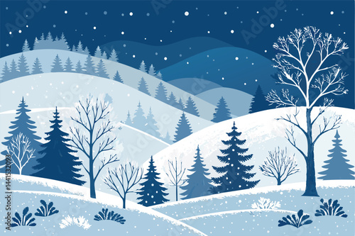A breathtaking winter scene showcasing snow-laden trees on a gently sloping hill, bathed in soft, diffused sunlight.  Crystal clear, pristine snow covers everything.