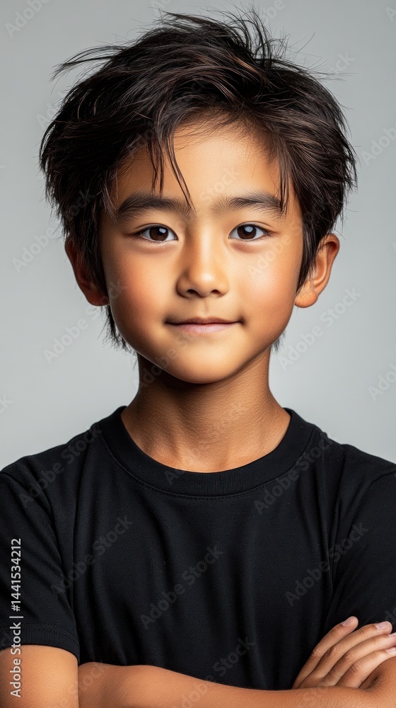Portrait of a Young Boy with Dark Hair and a Calm Expression Portrait of a Young Boy with Dark Hair and a Calm Expression