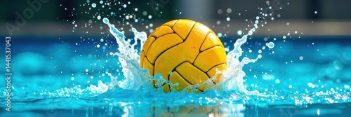 Wallpaper Mural Yellow water polo ball explodes in blue watercolor splash , sports equipment, action Torontodigital.ca