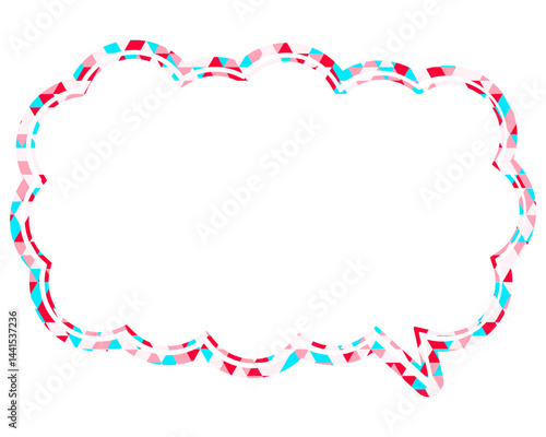 ステンドグラス風吹き出し　三角形模様　細長い雲形