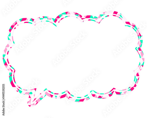 ステンドグラス風吹き出し　三角形模様　細長い雲形