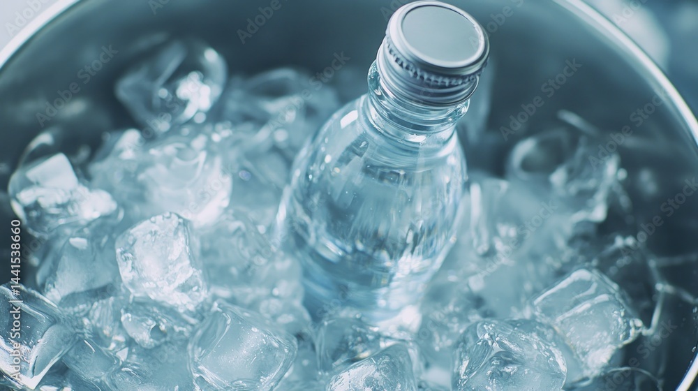 Chilled water bottle in ice Chilled water bottle in ice