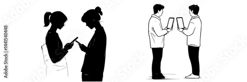 silhouette, black and white, smartphone, mobile phone, hand holding phone, person with smartphone, man silhouette, woman silhouette, mobile device, digital device, minimalistic, monochrome, communicat