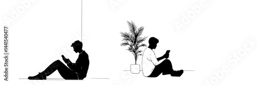 silhouette, black and white, smartphone, mobile phone, hand holding phone, person with smartphone, man silhouette, woman silhouette, mobile device, digital device, minimalistic, monochrome, communicat