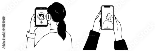 silhouette, black and white, smartphone, mobile phone, hand holding phone, person with smartphone, man silhouette, woman silhouette, mobile device, digital device, minimalistic, monochrome, communicat