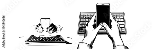 silhouette, black and white, smartphone, mobile phone, hand holding phone, person with smartphone, man silhouette, woman silhouette, mobile device, digital device, minimalistic, monochrome, communicat