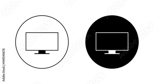 Television screen icon on black circle. Modern tv sign symbol
