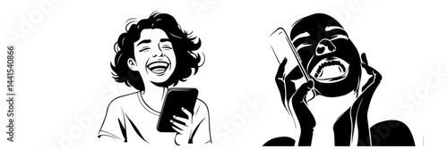 silhouette, black and white, smartphone, mobile phone, hand holding phone, person with smartphone, man silhouette, woman silhouette, mobile device, digital device, minimalistic, monochrome, communicat
