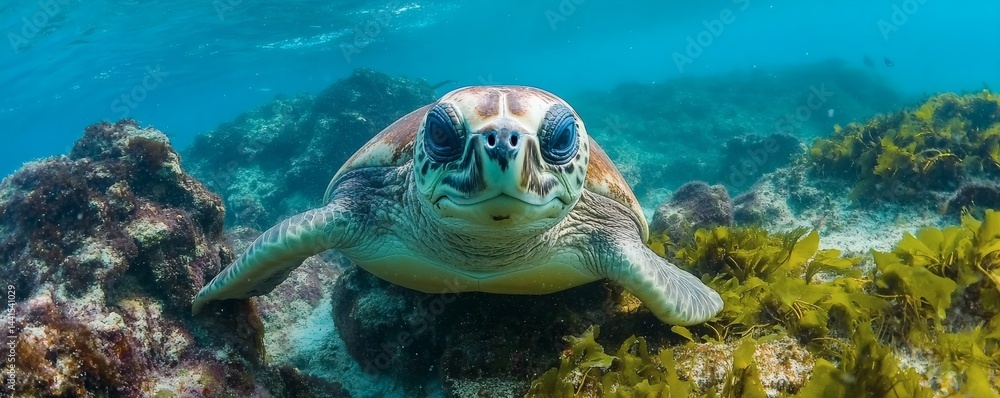 Fototapeta premium Close up of a sea turtle in marine environment.