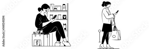 silhouette, black and white, smartphone, mobile phone, hand holding phone, person with smartphone, man silhouette, woman silhouette, mobile device, digital device, minimalistic, monochrome, communicat