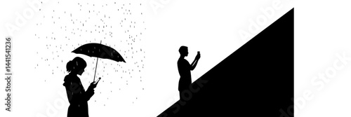 silhouette, black and white, smartphone, mobile phone, hand holding phone, person with smartphone, man silhouette, woman silhouette, mobile device, digital device, minimalistic, monochrome, communicat