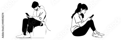 silhouette, black and white, smartphone, mobile phone, hand holding phone, person with smartphone, man silhouette, woman silhouette, mobile device, digital device, minimalistic, monochrome, communicat