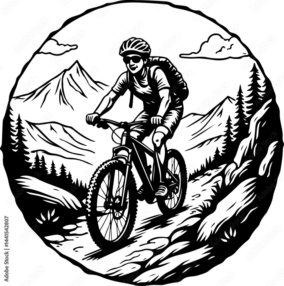 Obraz premium Mountain Biker on Trail Vector