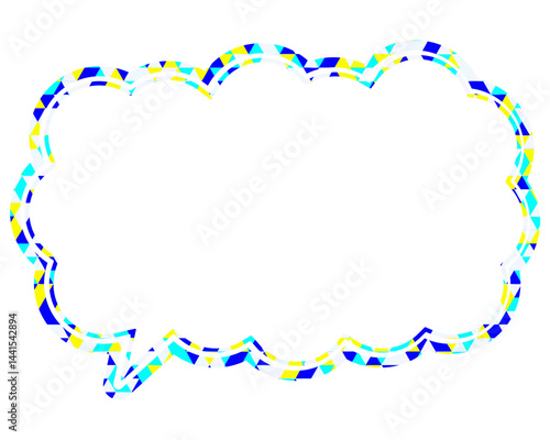 ステンドグラス風吹き出し　三角形模様　細長い雲形