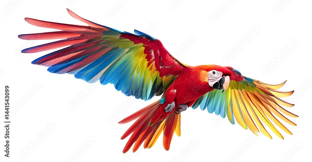 Fototapeta premium Vibrant Macaw in Flight Illustration