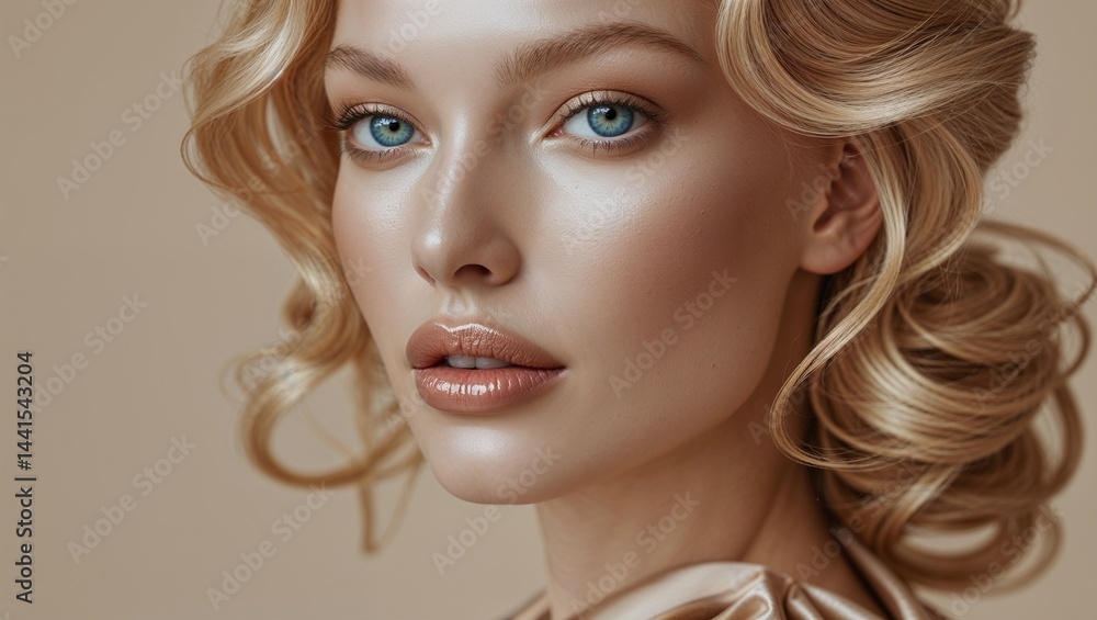 Fototapeta premium Elegant portrait of a blond woman with glamorous makeup and hairstyle.