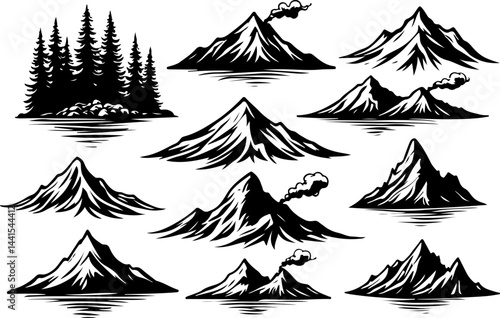 Pine Tree Silhouette vector Bundle - Evergreen Forest Clipart