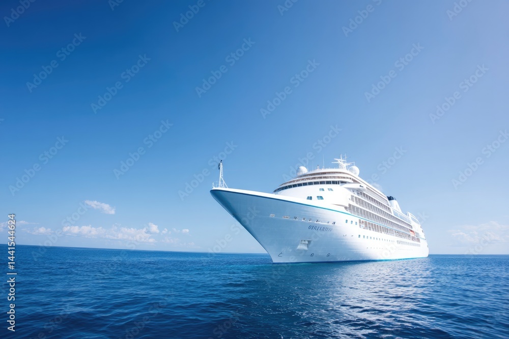 clean image of luxurious white cruise ship sailing under clear blue sky on calm sea photograph taken from low angle clean image of luxurious white cruise ship sailing under clear blue sky on calm sea photograph taken from low angle