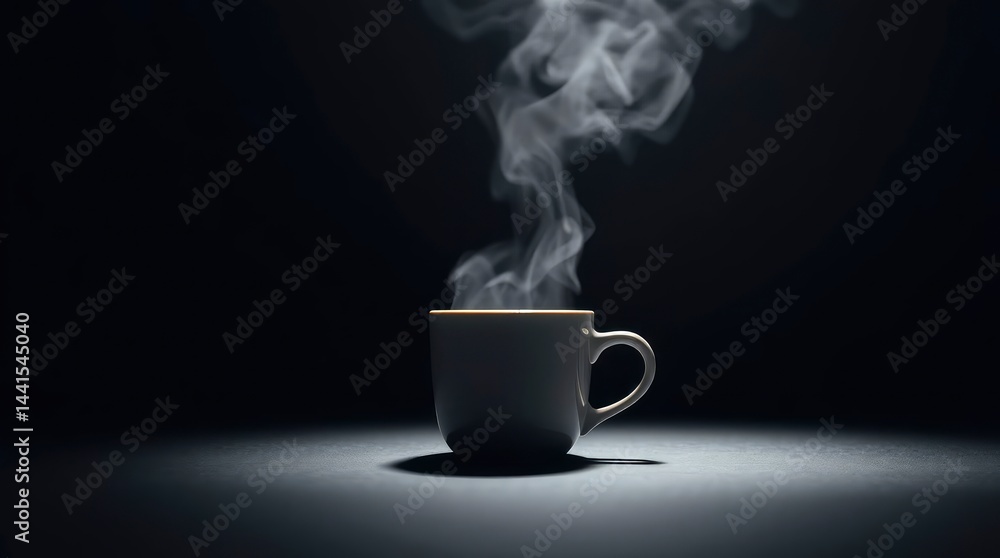 Minimalist studio shot of a steamy mug on a dark surface, highlighting warmth and relaxation with Minimalist studio shot of a steamy mug on a dark surface, highlighting warmth and relaxation with