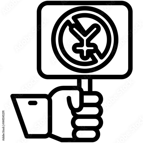 Boycott Action mini illustration black outline icon, use for trade wars, economy, business, finance, economic competition, UI, UX kit, app and web development, digital or print.