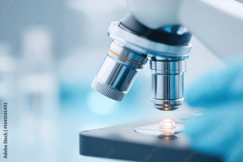 Fototapeta premium close-up of scientist examining sample under microscope in lab environment