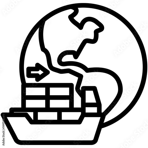 Shipment mini illustration black outline icon, use for trade wars, economy, business, finance, economic competition, UI, UX kit, app and web development, digital or print.