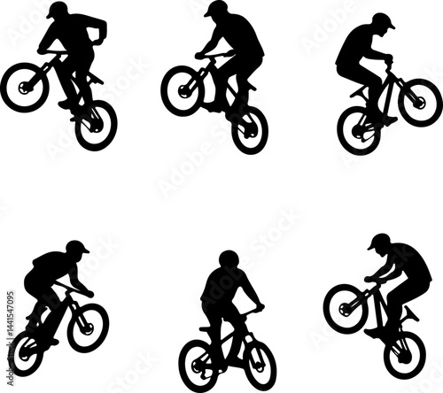 Mountain Biker Silhouette Vector Set – Extreme Downhill Cycling Adventure Collection
