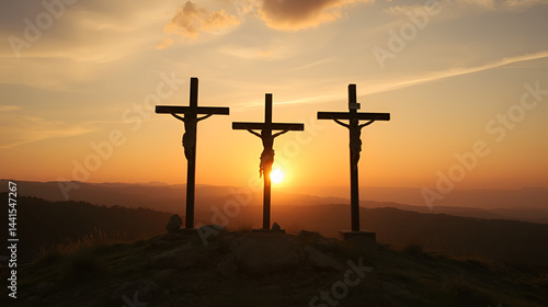 Wallpaper Mural At sunrise there is a copy space image of three crosses being crucified on a hill Torontodigital.ca
