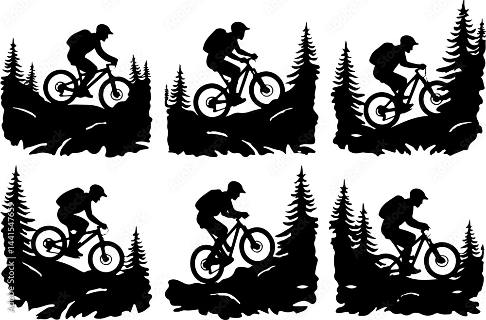 Obraz premium Mountain Biker Silhouette SVG Bundle